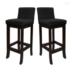 Kit 2 Banquetas Alta de Madeira Maciça Tóquio com Encosto Matelassê Su