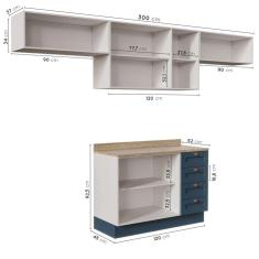 Cozinha Modulada 4 Peças com 3 Aéreos e Balcão 120cm Arizona CabeCasa MadeiraMadeira Branco/Azul