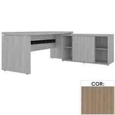 Mesa com Balcão e Prateleiras PE50 em MDP 160 x 170 cm Cor Noce Naturalle detalhe Preto