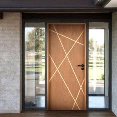 Kit Porta de Madeira Frisada 215x106,5cm Batente 14cm Fechadura Digital Rodam Portas Marrom