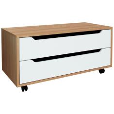 Balcao Gabinete Com 2 Gavetas e 4 Rodizios BN3643 Amendoa Branco Tecno Mobili