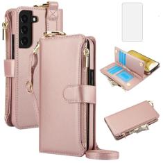 Asuwish Capa de celular para Samsung Galaxy S22 5G Carteira com zíper com protetor de tela de vidro temperado, alça para cartão, suporte com bloqueio RFID, capa flip S 22 22S 4G G5 15.5 cm mulheres
