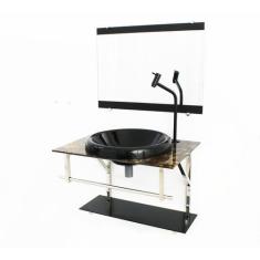 Gabinete de vidro para banheiro iq 60cm inox com cuba chapeu - mármore