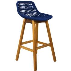 Banqueta Alta em Corda com Pé de Madeira Bancada Cozinha - Nossa Kasa 