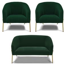 Namoradeira E 2 Poltronas Pé Ferro Dourado Stella Bouclê Verde D03 - D`rossi