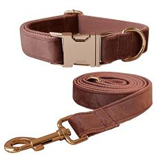 Conjunto de coleira e guia para cães, coleira de veludo para cães com fivela de liberação rápida coleiras ajustáveis para cães pequenos, médios e grandes, caminhando para treinamento de corrida (gola: 33-50 cm, comprimento da guia: 1,5 m)