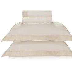 Jogo de Cama Casal Karsten 200 Fios 100% Algodão Cecília Branco/Bege