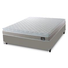 Cama Box Casal Queen Colchão Espuma D33 Pillow Top Millenium 158x198x57cm Suede Bege/branco Hellen