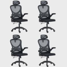 Kit 4 Cadeiras para Escritório Presidente Office Columbus com Tela Mesh
