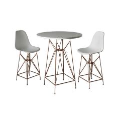 Jogo Mesa Bistrô Eames Branca 60Cm 2 Banquetas Branca Base Ferro Cobre - Cor: Branco