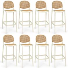 Kit 8 Banquetas Altas Com Encosto Roma Polipropileno Assento Rattan Sintético Nude Imperio Brazil Business