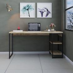 Escrivaninha Com Estante Baixa Estilo Industrial 150cm Com 02 Prateleiras Dynamica Carvalho - Est.preta