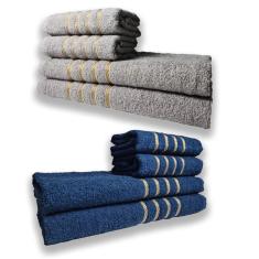 2 Jogos De 4 Toalhas 4 Banho 4 Rosto Montreal 100% Algod?o Cz+az