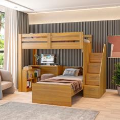 Beliche Multifuncional Solteiro Adulto Com Escrivaninha Star Office Casatema Freijó