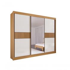 Guarda Roupa Casal Com Espelho 3 Portas 6 Gavetas Los Angeles Ripado-cinamomo-off White Móveis D'doro