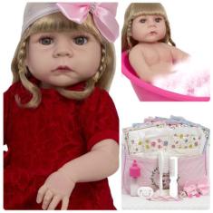 Boneca Reborn Loira Linda Corpo de Vinil Bolsa Acessórios - Cegonha Re