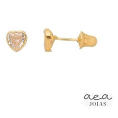 Brinco Infantil Coração Pedra Zirconia 4mm De Ouro 18k 750 - Aea Joias