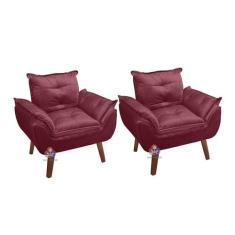 Kit 02 Poltrona/Cadeira Decorativa Glamour Opala Bordô/Vinho Com Pés Q