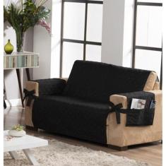 Capa Protetora De Sofá 2 Lugares Porta Controle E Laço Preto