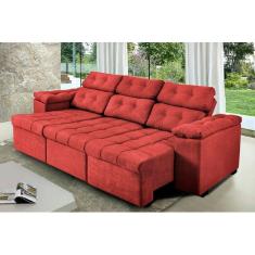 Sofa Itália 2,60 Mts Retrátil e Reclinável Tecido Suede Vermelho - Moveis Marfim