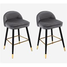 Conjunto de 2 Banquetas em Veludo, Banquetas Estofadas com Encosto Cadeiras de Ilha de Cozinha, com Pernas de Metal e Apoio de Pés Dourados para Bar Home Bar Sala de Jantar Altura 65 Cm