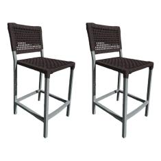 Kit 2 Banquetas França Em Corda Náutica E Base Em Alumínio Cinza Para área Gourmet Marrom Marrom