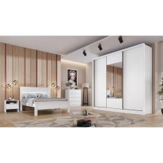 Guarda Roupa Casal com Espelho 3 Portas 8 Gavetas - Arezzo Plus-Branco - Móveis Novo Horizonte
