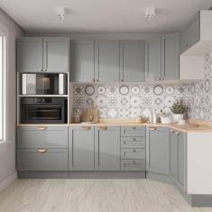 Cozinha Modulada 7 Peças com Tampo 3 Aéreos 3 Balcões e Torre Quente Arizona CabeCasa MadeiraMadeira Branco/Cinza