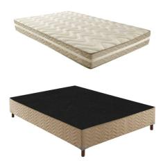 Box Casal Florença 42x138x188cm com Colchão Casal Unique D33 Plus Duoface 18x138x188cm Rustico Bege