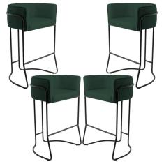 Kit 04 Banquetas Fixa Preto Linho Verde Musgo C-117