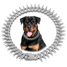 Coleira de corrente de prata para cães, colar de estilo pontudo lateral com diamantes brilhantes e elos cubanos, coleira para filhotes de cachorro com strass e glitter para cães pequenos, médios e