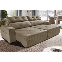 Sofá Retrátil E Reclinável 2,50m Cama Inbox Tókio Com Molas E Bordado 3d Velusoft Castor