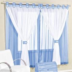 Cortina 2,00m X 1,70m Alt. Kids Decoração Quarto Criança Em Voal Para Varão - Azul Claro