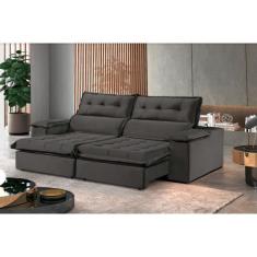 Sofá Retrátil e Reclinável Eros 2,10m 03 Lugares TXR, Cinza