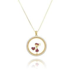 Colar Mandala Filha Menina Zircônias Rubi - Jhulias Joias E Semi Joias