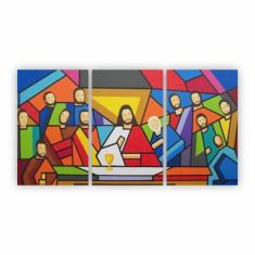 Quadro Religião Santa Ceia Moderna Colorida Canvas 125X65Cm - Plimshop