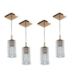 Kit 4 Lustre Pendente Clearcrillic Cristal De Acrílico Cobre - NoBrand