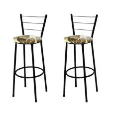 Kit 2 Banquetas Alta Preta com Assento Floral Marrom Fortmix