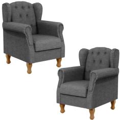 Kit 02 Poltronas Decorativas Para Sala de Estar Yara P02 Linho Cinza Escuro - Lyam Decor