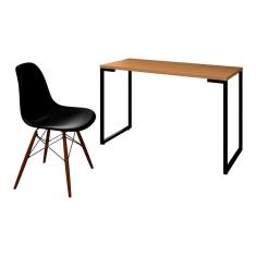 Mesa Escrivaninha Fit 120cm Natura E Cadeira Charles Ft1 Preta - Mpozenato