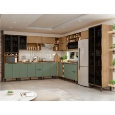 Cozinha Modulada Completa de Canto Lombardia Freijó/Jade - MX