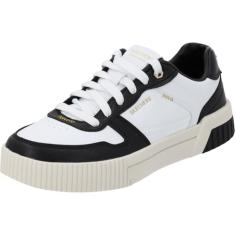 Skechers Tênis feminino Jade-Best in Class de couro com cadarço e espuma viscoelástica, Branco/preto, 34