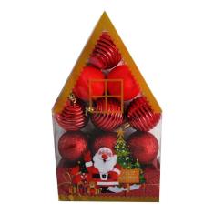 Kit 12 Enfeites Bolinhas De Natal Vermelha Casinha Bolas Top