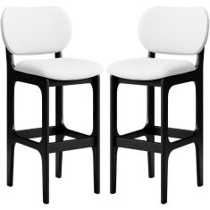 Kit 02 Banquetas Alta Para Cozinha Madeira Fixa Betta L02 Preto Facto Branco - Lyam Decor