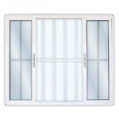 Janela de Alumínio de Correr 100x200cm 4 Folhas 2 Fixas com Grade e Vi