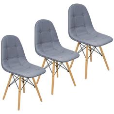 Kit 3 cadeiras charles eames botonê eiffel wood estofada