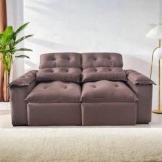 Sofá Retrátil e Reclinável 2,00m em Tecido Veludão C/ Pillow nos Braço