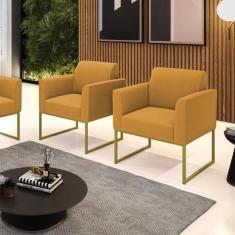 Poltrona Sala Estar Industrial Dourado Kit 2 Marisa Bouclê D03 - D'Ros