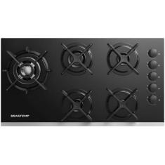 Cooktop 5 Bocas a Gás GLP Brastemp Mesa de Vidro Quadrichama Black Ino