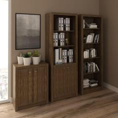 Conjunto Home Office 3 Peças com 1 Balcão 1 Armário 1 Estante Tecno Mobili Nogal